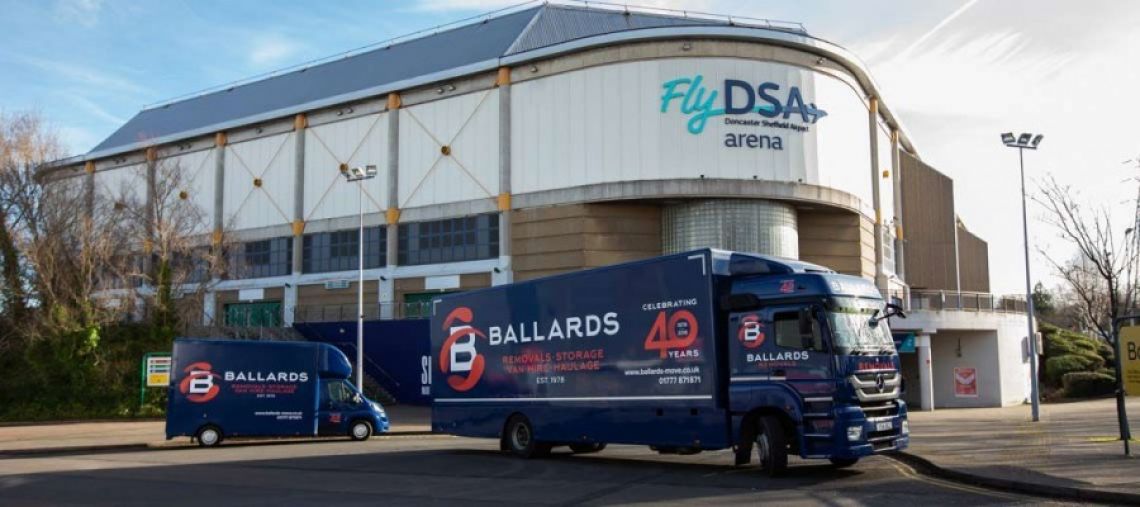 Ballards Removals vehicles at DSA arena in Sheffield