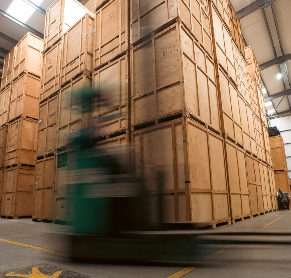 Wooden storage crates at ballards
