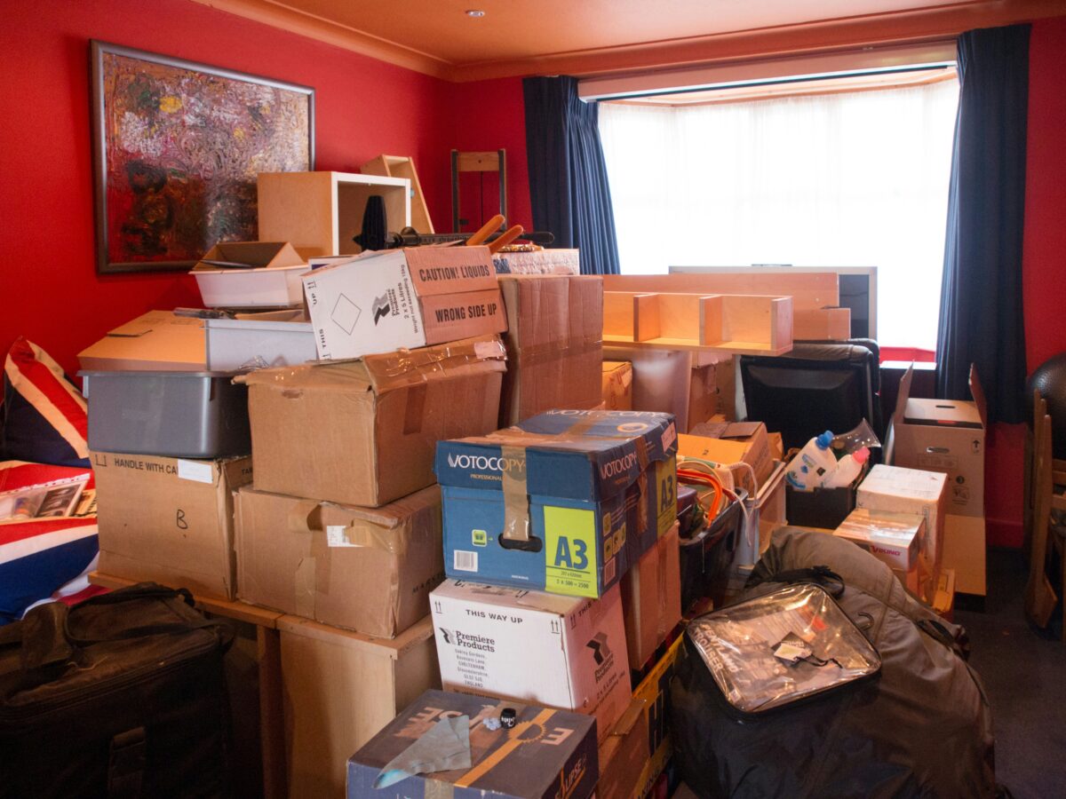 room packed up in boxes ready to move